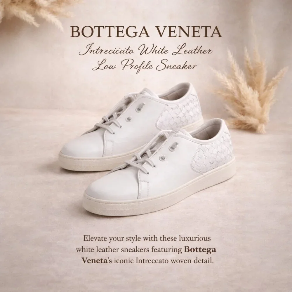 Bottega Veneta Intrecciato White Leather Low Profile Sneaker Size 36.5 (US 6.5)